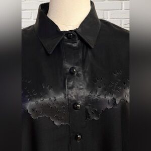 Vintage Panhandle Slim Black Western Shirt Floral Satin Yoke USA Made Size Large